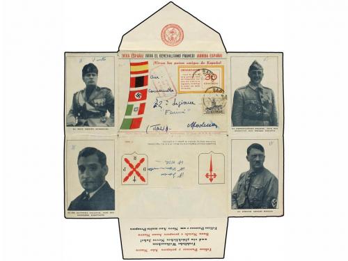 ✉ ESPAÑA GUERRA CIVIL. 1937. BADAJOZ a ITALIA. Sobre Patriót