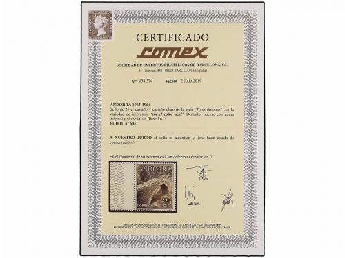 ** ANDORRA. Ed. 60. 25 cts. variedad de color SIN EL COLOR A