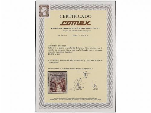 ** ANDORRA. Ed. 62. 1 pta. variedad de color SIN EL COLOR AZ