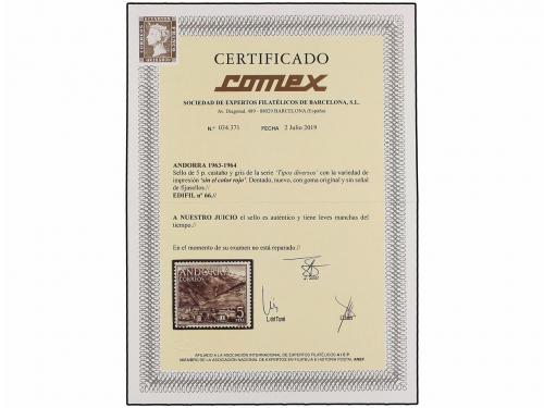 ** ANDORRA. Ed. 66. 5 pts. variedad de color SIN EL COLOR RO