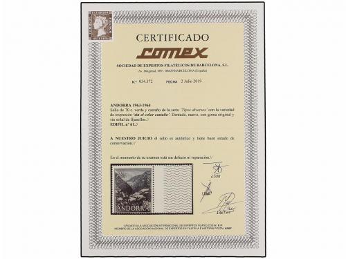 ** ANDORRA. Ed. 61. 70 cts. variedad de color SIN EL COLOR N