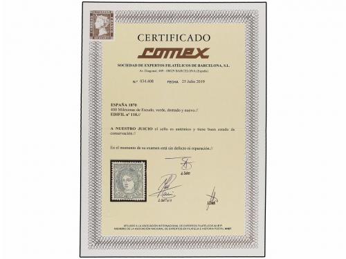 * ESPAÑA. Ed. 110. 400 mils. verde. Centraje perfecto. LUJO.