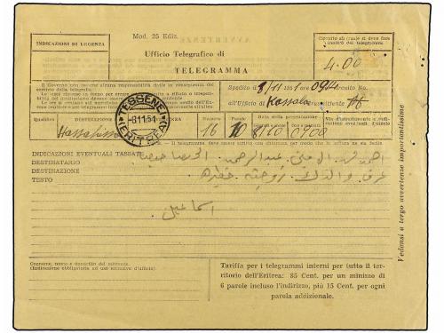 ERITREA. Sa. 15, 19, 23, 24. TELEGRAMA circulado TESSENEI a 