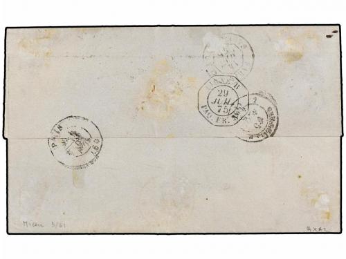 ✉ MARTINICA. 1875. MARTINICA a FRANCIA. 5 cts. verde (2) (af