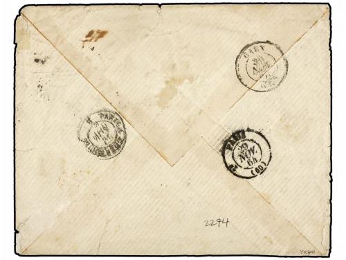 ✉ MARTINICA. 1864. ST. PIERRE a FRANCIA. 10 cts. bistre, 40 