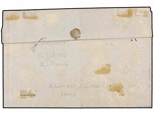 ✉ MARTINICA. 1873. ST. PIERRE a FRANCOIS. 5 cts. verde y 15 