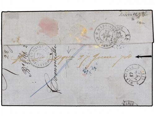 ✉ MARTINICA. 1874. TRINITE a FRANCIA. 5 cts. verde (2) y 15 