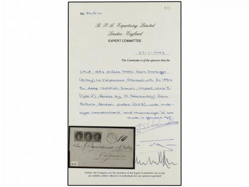 ✉ CHILE. Sc. 3a (3). 1854. SANTIAGO a VALPARAISO. 5 ctvos. c