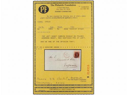✉ CHILE. Sc. 3b. 1855. SANTIAGO a VALPARAISO. 5 ctvos. casta