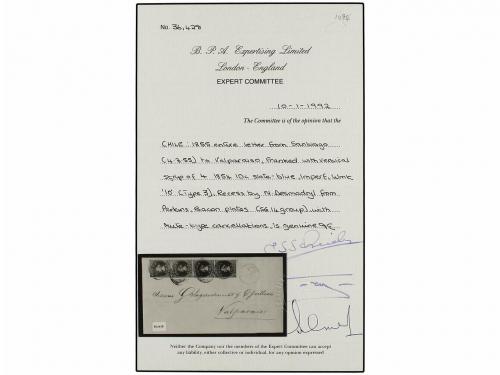 ✉ CHILE. Sc. 5a (4). 1855. SANTIAGO a VALPARAISO. 10 cts. az