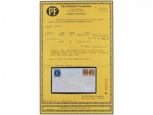 ✉ CHILE. Sc. 2, 7 (2). 1854. SANTIAGO a VALPARAISO. 5 cts. c