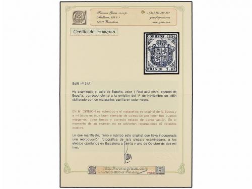 ° ESPAÑA. Ed. 34A. 1 real azul claro. Papel grueso azulado.