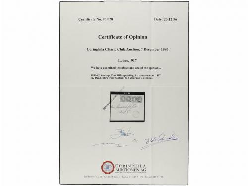 ✉ CHILE. Sc. 9c (4). 1857. SANTIAGO a VALPARAISO. 5 ctvos. c