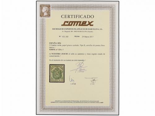 (*) ESPAÑA. Ed. 32A. 2 cuartos verde PAPEL GRUESO AZULADO. M