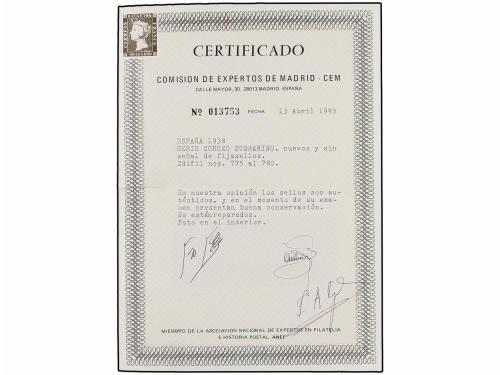 ** ESPAÑA. Ed. 775/80. SERIE COMPLETA. LUJO. Cert. CEM. Cat.