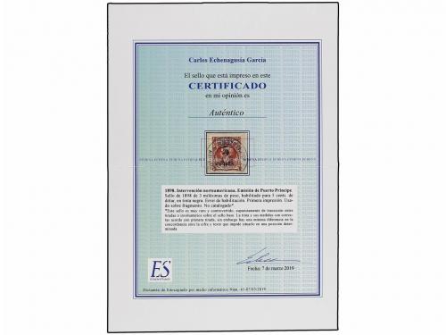 ¿ CUBA. PUERTO PRÍNCIPE. 5 cents. s. 3 mils. castaño, PRIMER