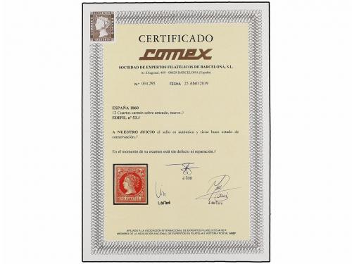 * ESPAÑA. Ed. 53. 12 cuartos carmín. PIEZA DE LUJO. Cert. CO