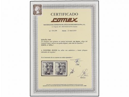 ** ESPAÑA. Ed. 1053s (2). 50 cts. gris. Pareja SIN DENTAR, p
