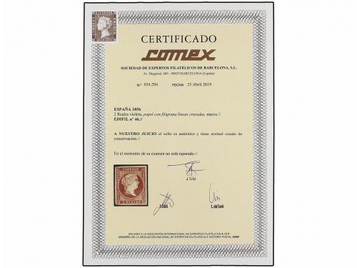 (*) ESPAÑA. Ed. 46. 2 reales violeta castaño. PIEZA DE LUJO.