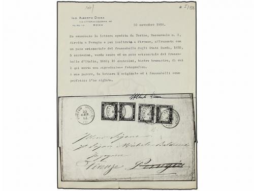 ¿ ITALIA. Sa. 1 (2) + 13 E (2). 1863. TORINO a PERUGIA y ree