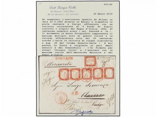 ¿ ITALIA. Sa. 3a. 1862. MILANO a ANVERS (Bélgica) y reexpedi