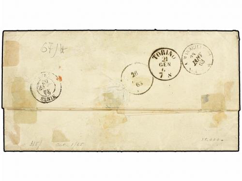 ¿ ITALIA. Sa. 3 + 16E. 1863. MILANO a MARVEJOLS (Francia). 4