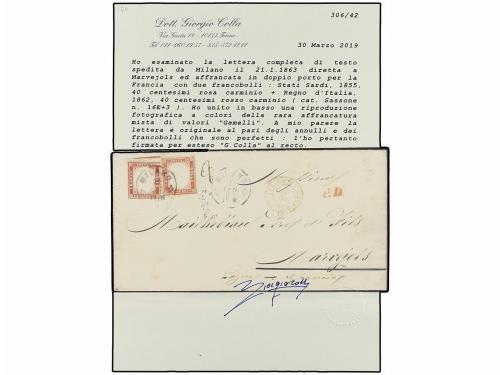 ¿ ITALIA. Sa. 3 + 16E. 1863. MILANO a MARVEJOLS (Francia). 4