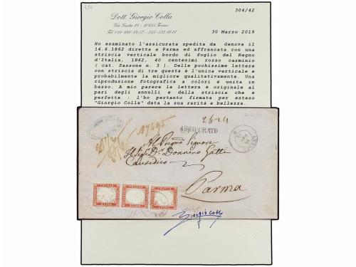 ¿ ITALIA. Sa. 3 (3). 1862. GÉNOVA a PARMA. 40 cts. rosa carm