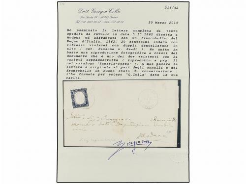 ¿ ITALIA. Sa. 2n. 1862. PAVULLO a MÓDENA.20 cts. azul DOBLE