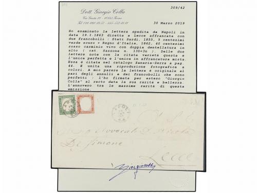 ¿ ITALIA. Sa. 3n + 13D. 1862. NAPOLI a LECCE. 40 cts. rojo c