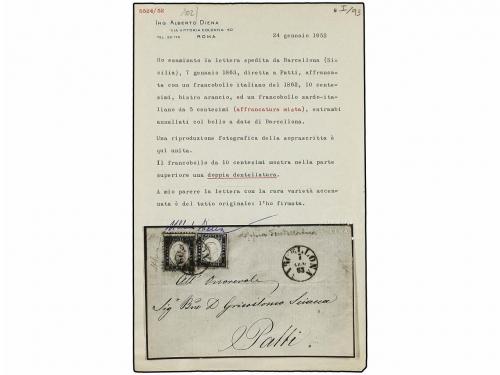 ¿ ITALIA. Sa. 1n + 13Ea. 1863. BARCELLONA a PATTI. 10 cts. b