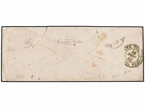 ✉ ITALIA. Sa. 3 + 15E. 1862. FIRENZE a INGLATERRA. 40 cts. r