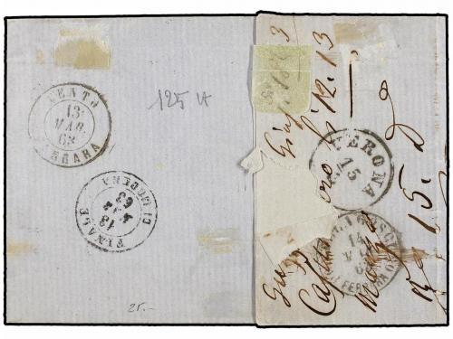 ✉ ITALIA. Sa. 12 + 14E. 1863. CASUMARO a VERONA. 15 cts. azu