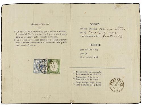 ✉ ITALIA. Sa. 13 + 13E. 1863. RECIBO DE CARTA CERTIFICADA en