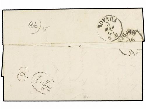 ¿ ITALIA. Sa. 11. 1863. BORGO SESIA a TORINO. 15 cts. azul.