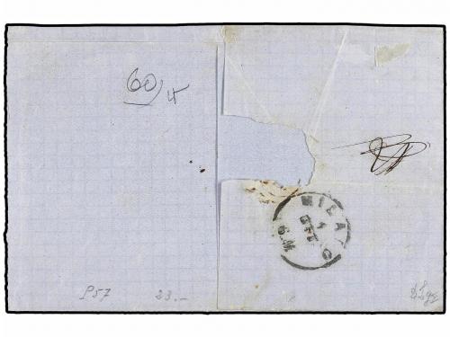 ✉ ITALIA. Sa. 2 + 15E. 1862. LIVORNO a MILANO. 20 cts. azul,
