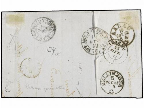 ¿ ITALIA. Sa. 2 + 14E. 1862. TORINO a SCHOENENWERD (Suiza).