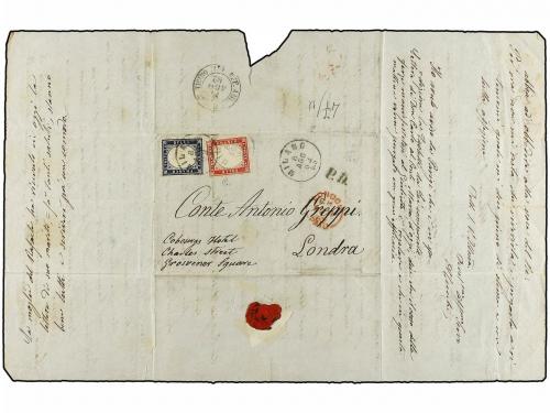 ¿ ITALIA. Sa. 2, 3. 1862. MILANO a LONDRES. 20 cts. azul y 4