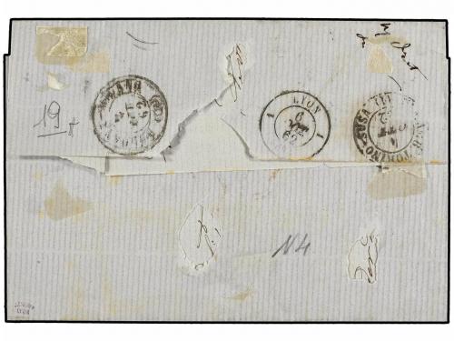 ✉ ITALIA. Sa. 2. 1862. BOLOGNA a LYON. 20 cts. azul, pareja 