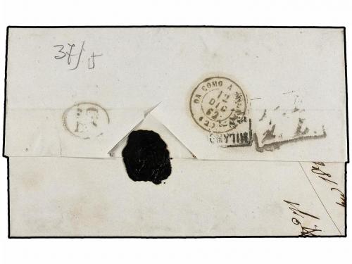 ¿ ITALIA. Sa. 2. 1862. COMO a MILANO. 20 cts. azul (ángulo d