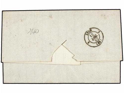 ¿ ITALIA. Sa. 3K. 1862. TORINO a LYON. 40 cts. rojo SIN DENT