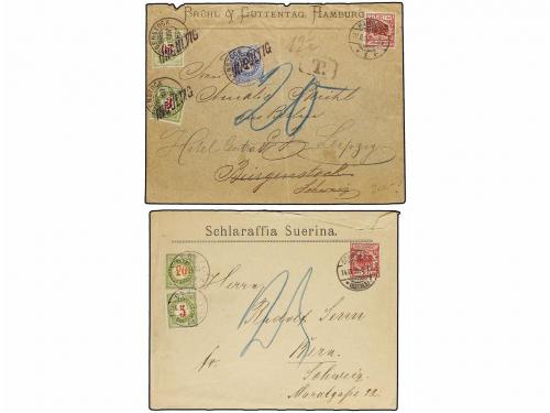 ✉ ALEMANIA. 1894-97. Two covers franked with 10 pf. red taxe