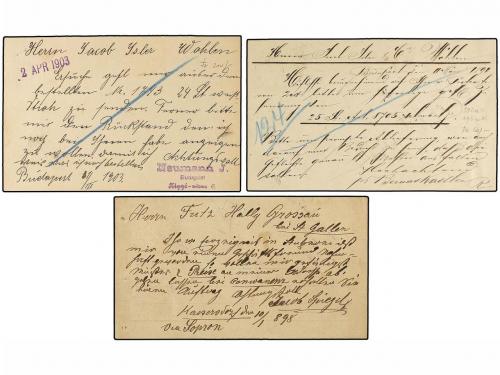 ✉ HUNGRIA. 1891-1903. Three postal stationary cards taxed on