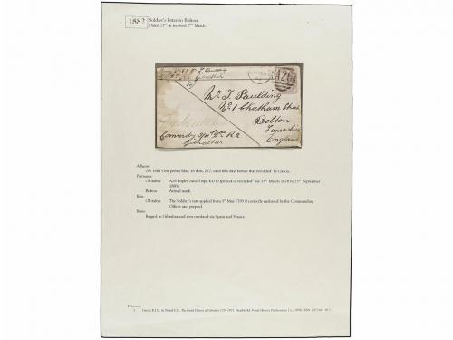 ✉ GIBRALTAR. 1866-1884. SOLDIER'S LETTERS. Three envelopes f