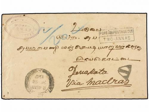 ✉ MALAYA. 1912. PENANG to INDIA. Envelope franked with four 