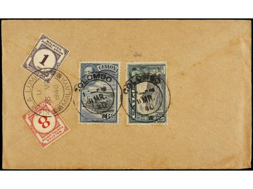 ✉ CEILAN. 1940. COLOMBO to KUALA LUMPUR (Malaya). Envelope f