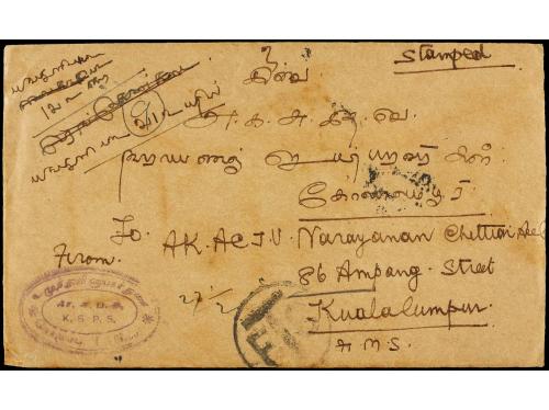 ✉ CEILAN. 1940. COLOMBO to KUALA LUMPUR (Malaya). Envelope f