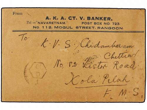 ✉ BIRMANIA. 1938. RANGOON to KUALA PILAH (Negri Sembilan, Ma