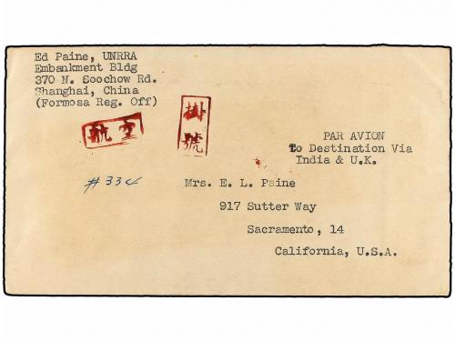 ✉ JAPON. 1946. JAPANESE OCCUPATION IN TAIWAN. TAIPEH to SACR