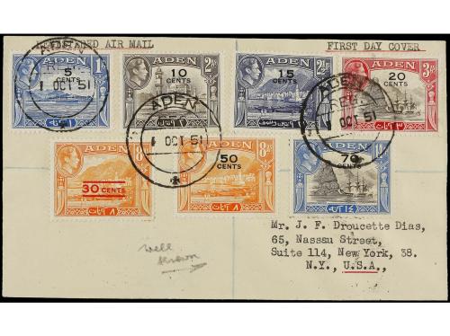 ✉ ADEN. Sg. 36/46. 1951. ADEN to USA. Complete set on two re
